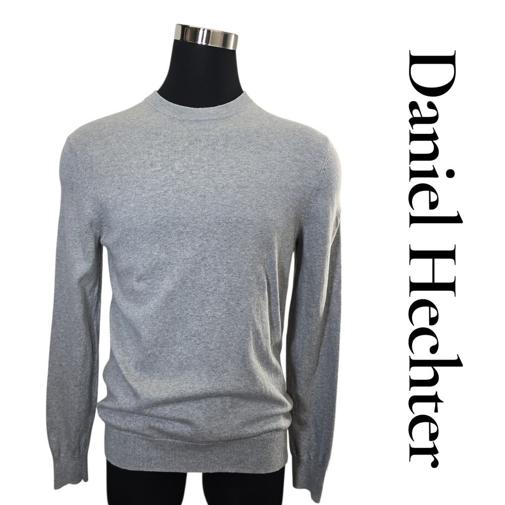 Daniel Hechter Men's Light Gray Crew Neck‎ Sweater Cotton Cashmere Blend Size M